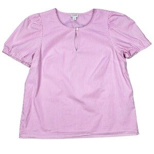 J. Crew Factory Women’s Puff Sleeve Key-Hole Top. Pink/White Stripes. Medium